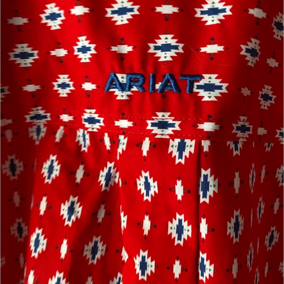 🆕 ARIAT Red Beacon Aztec Print Decker Short Sleeve Western Cowboy Shirt SZ S - Picture 10 of 13
